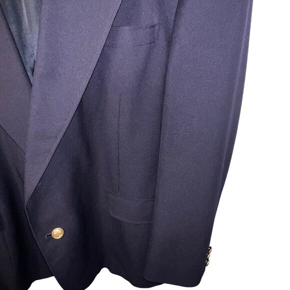 David Taylor men’s size 46L navy blue two gold button front lined padded Blazer - Picture 3 of 15